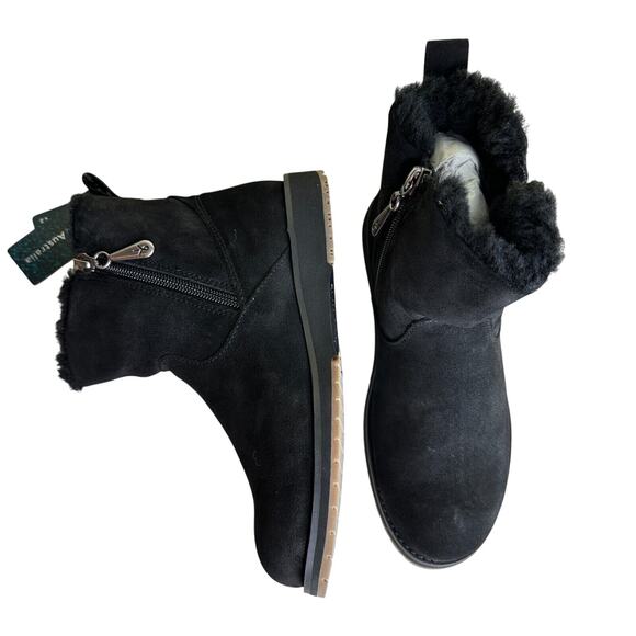 EMU Australia Beach Mini Leather Merino Wool Lining Boots Black Women's 5 NWB - Picture 7 of 14